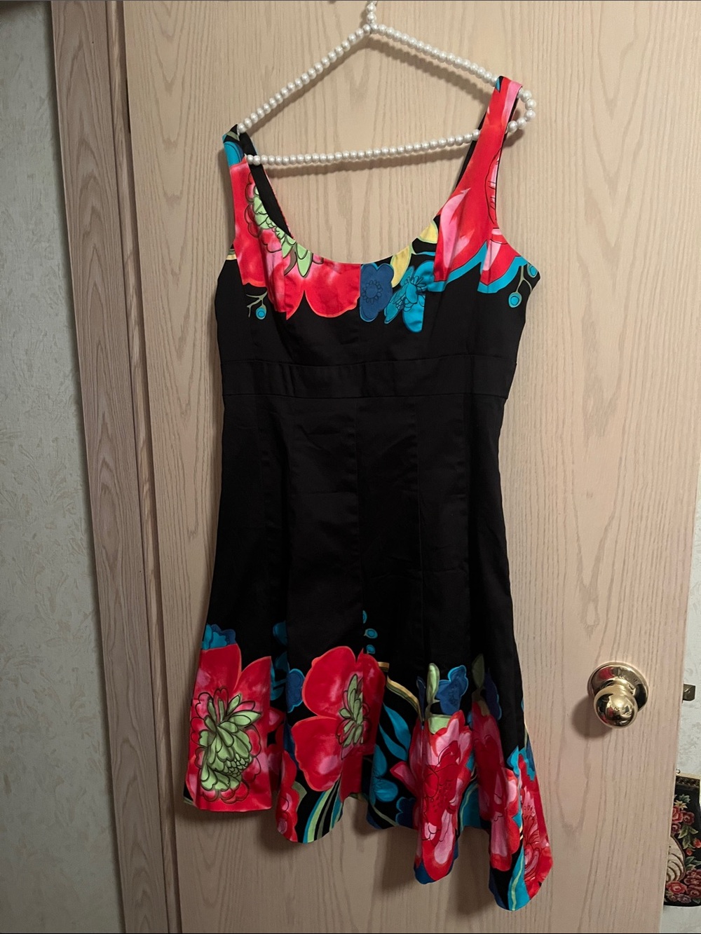 Nine & Co. Black Midi Dress with Red & Teal Floral Print